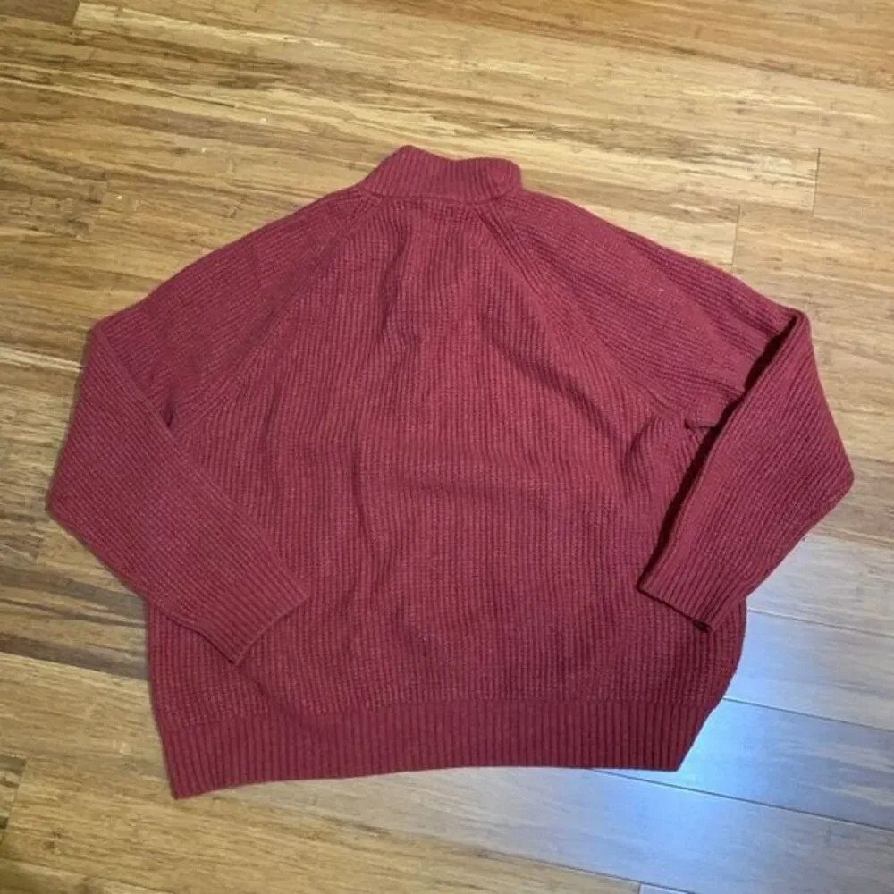 Banana Republic Sweater Mens XL Red Italian Yarn‎ Wool Button Mock Neck Pullover